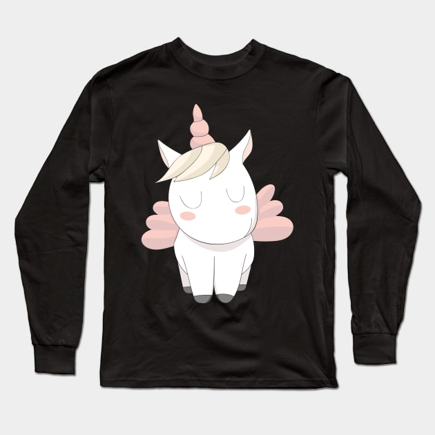 Cute Unicorn Pink Long Sleeve T-Shirt by Evoke Collective